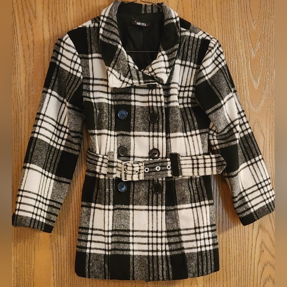 Amy Beyer Kids Pea Coat Black & White Button & Belt Close Size S